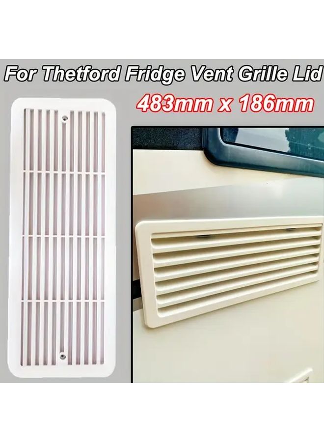 White Vertical Ridge RV Fridge Vent Grille Lid 483mm Caravan Motorhome Accessory - Image 1