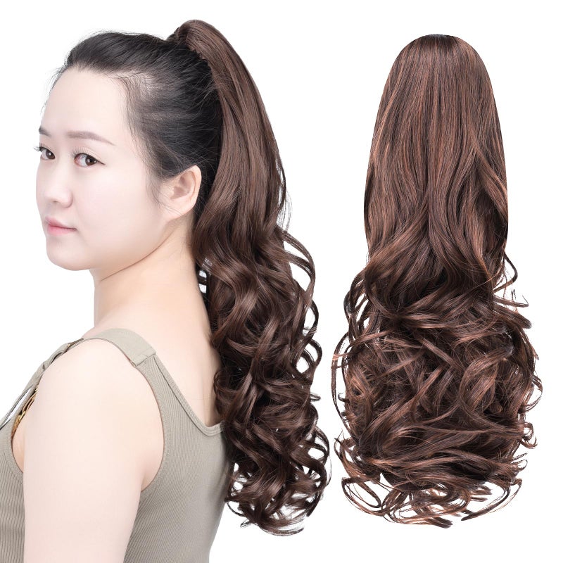 SYXLCYGG Brown Clip Ponytail Synthetic Fake Claw Pony Tails Hair Extensions 20 Wavy 53 OZ Like Real Hair Piece Women Yaki Fluffy
