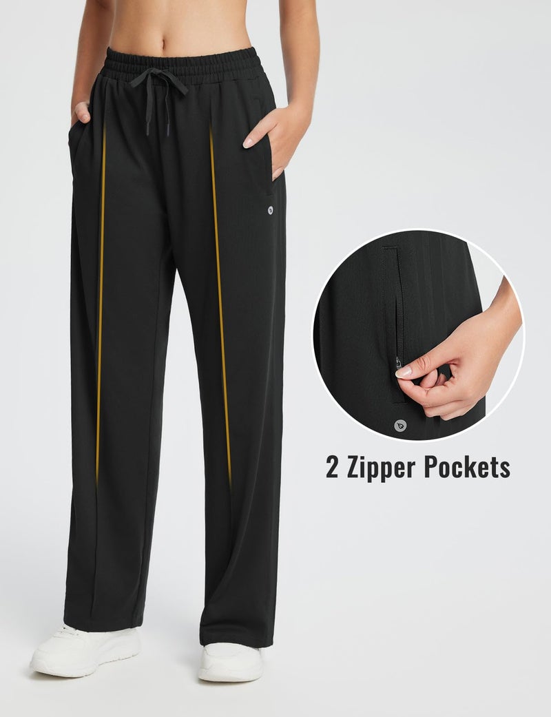 baleaf Womens Track Pants Athletic Running Pants Sweatpants Straight Leg Zipper Pockets Sports Jogging Striped Loose Fit Black L - Image 4