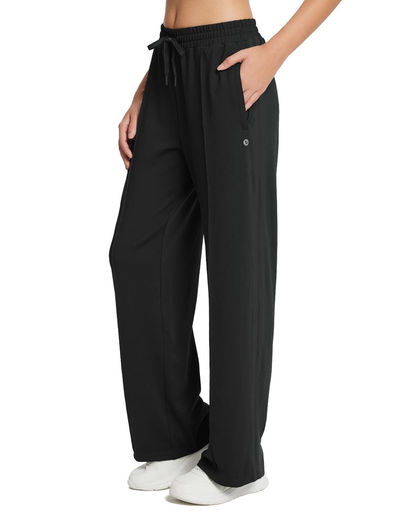 baleaf Womens Track Pants Athletic Running Pants Sweatpants Straight Leg Zipper Pockets Sports Jogging Striped Loose Fit Black L - Image 1