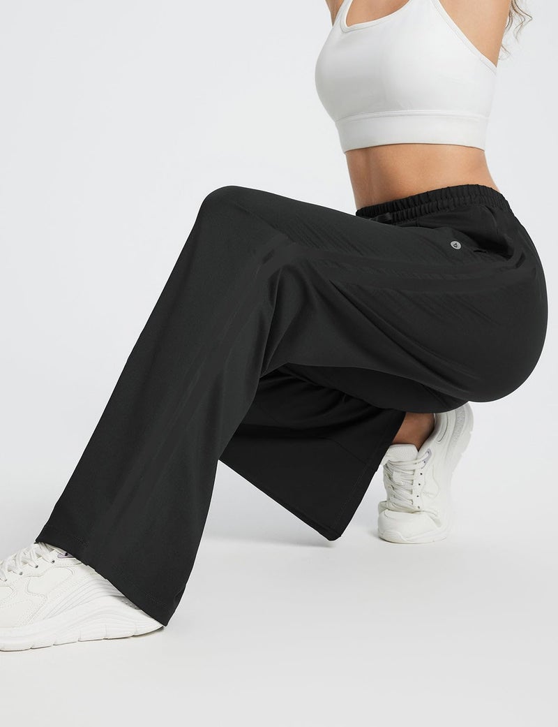 baleaf Womens Track Pants Athletic Running Pants Sweatpants Straight Leg Zipper Pockets Sports Jogging Striped Loose Fit Black L - Image 5