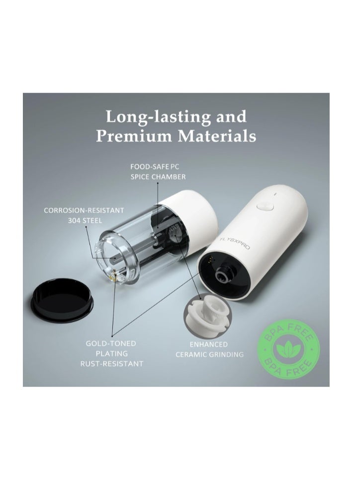 TLYSXPRO Electric Salt and Pepper Grinder Set with USB Rechargeable, Automatic One Hand Operation with Adjustable Coarseness, Pepper Mill Grinder Refillable with LED Light (2 Packs) - Image 3