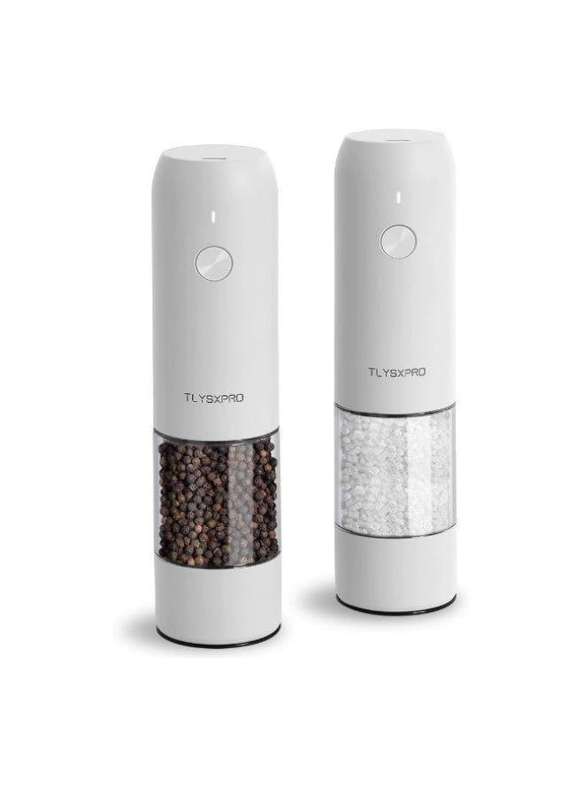 TLYSXPRO Electric Salt and Pepper Grinder Set with USB Rechargeable, Automatic One Hand Operation with Adjustable Coarseness, Pepper Mill Grinder Refillable with LED Light (2 Packs) - Image 1