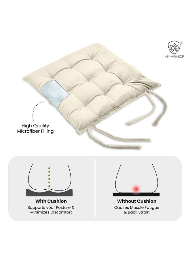 ماي ارمور وسائد كرسي مربعة من ماي أرمور للجلوس المريح - وسائد مقعد مقاس 40×40 سم مع أربطة للجلوس، وطاولات الصلاة، وطاولات الطعام، وطاولات المكتب - كريمي، عبوة من 4 قطع - Image 4