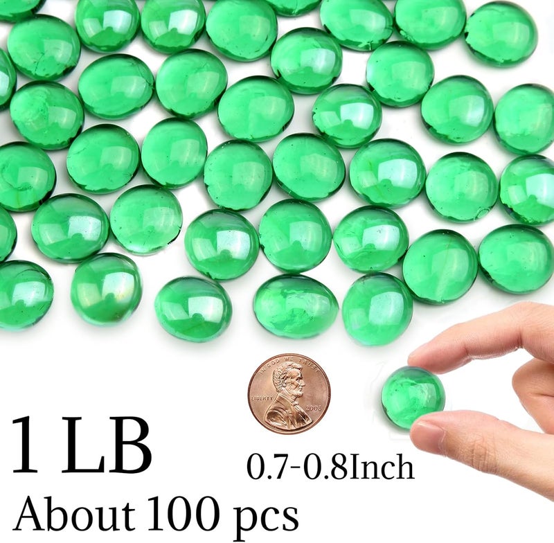 MBKHFLL Glass Marbles, Mini Flat Glass Beads~100 PCS for Vase Fillers, Floral Bottom Mancala Gems Pebbles Fish Tank Rocks for Table Aquarium,Home Decor Art Craft Supplies (Green, 0.5 LB) - Image 2