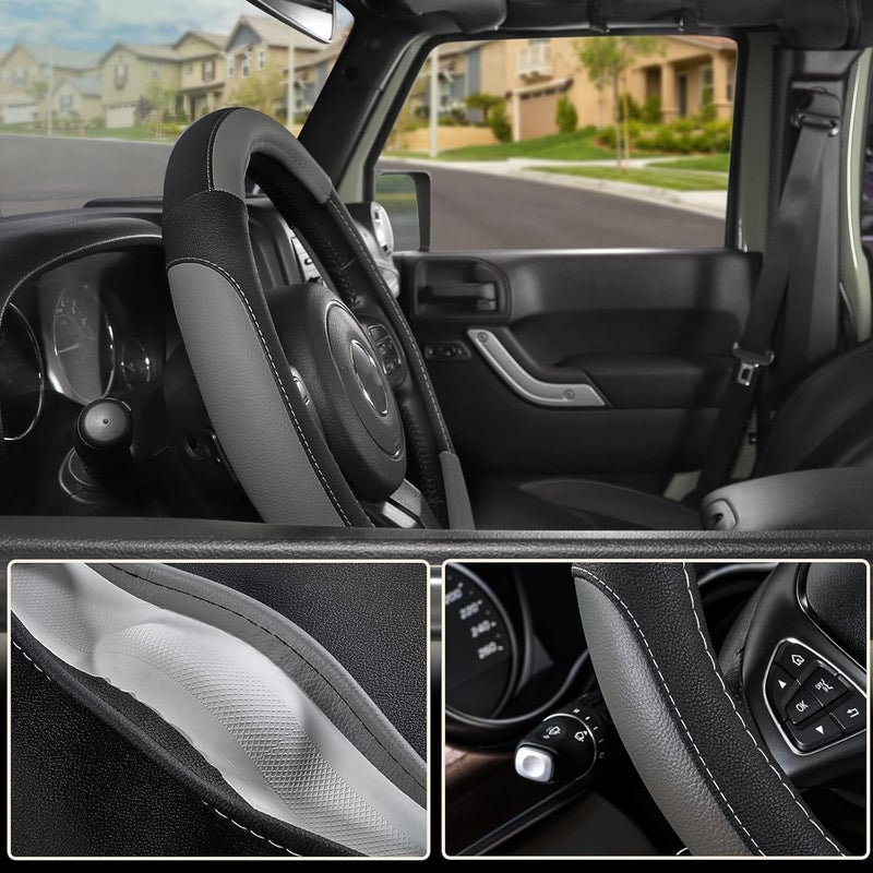 SEG Direct Black and Gray Microfiber Leather Steering Wheel Cover for F-150 Tundra Range Rover 15.5" - 16" - Image 4