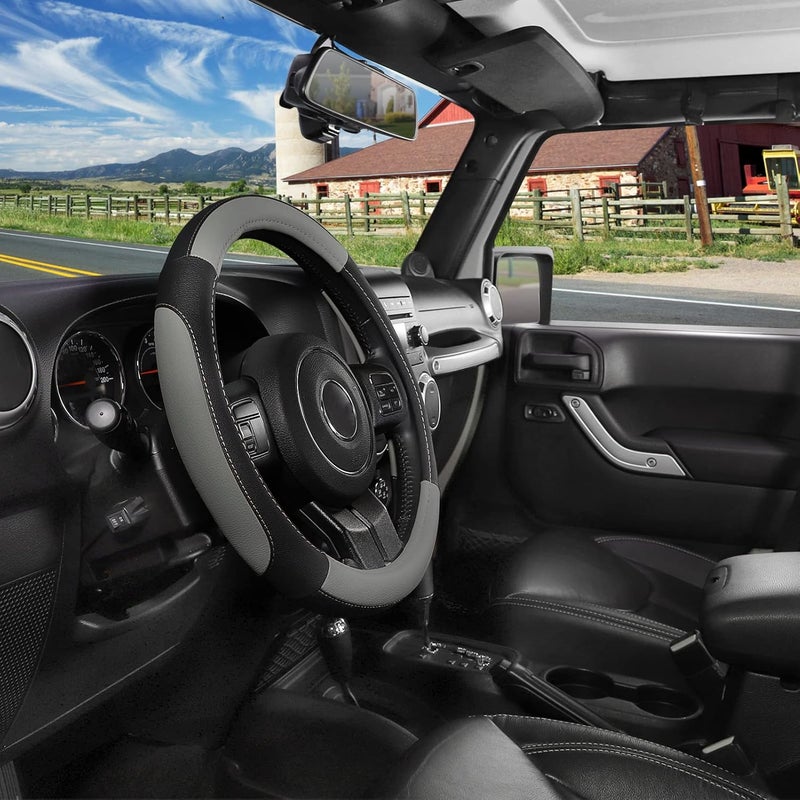 SEG Direct Black and Gray Microfiber Leather Steering Wheel Cover for F-150 Tundra Range Rover 15.5" - 16" - Image 2