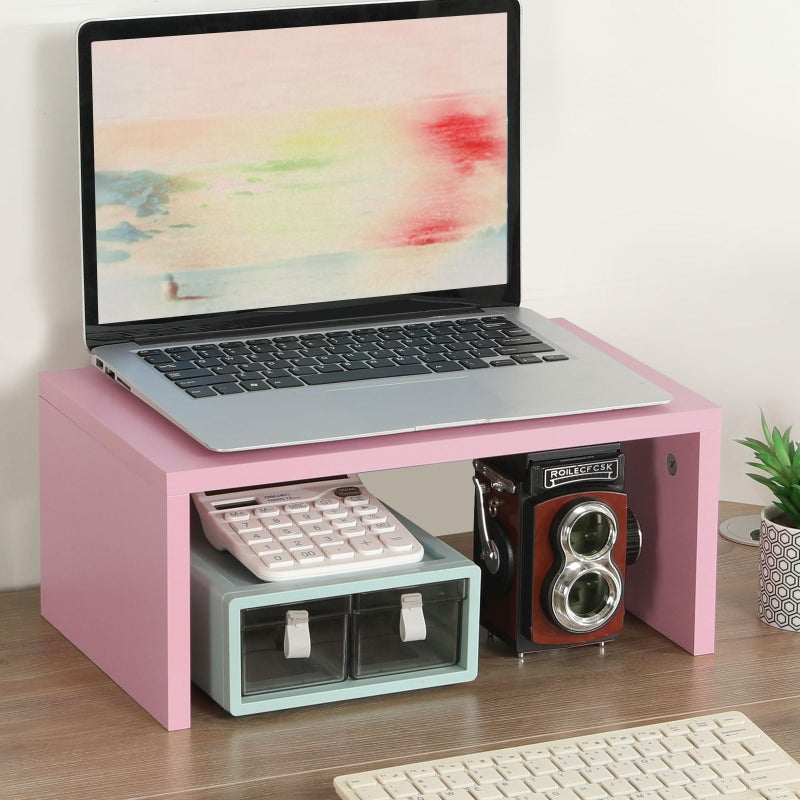 TEAMIX Pink Monitor Stand Riser-6.7 inch, Wood Higher Monitor Riser with Storage for Desk, Laptop Riser Computer PC Stand for Desktop Workspace Home Office(Pink-Higher) - Image 2