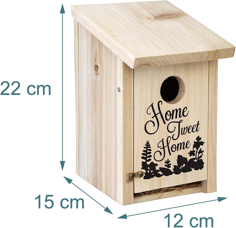 Relaxdays Nest Box for & Sparrows 32mm Cleaning Flap Wooden Bird House Hanging Nesting Cave Natural - Image 4