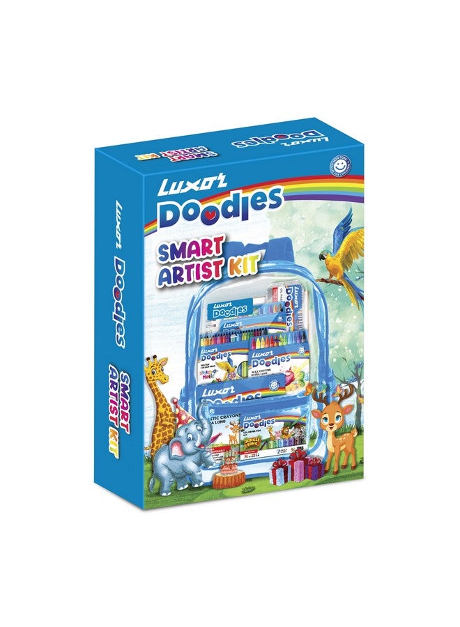 Luxor طقم الفنان الذكي لوكسور للأطفال - كتاب رسم، أقلام شمع بلاستيكية وواكس، باستيل زيتية، أقلام ألوان مائية، أقلام رسم صغيرة، مجموعة أقلام رصاص مع ممحاة ومسطرة، مثالي للفنانين الشباب الطموحين - Image 1