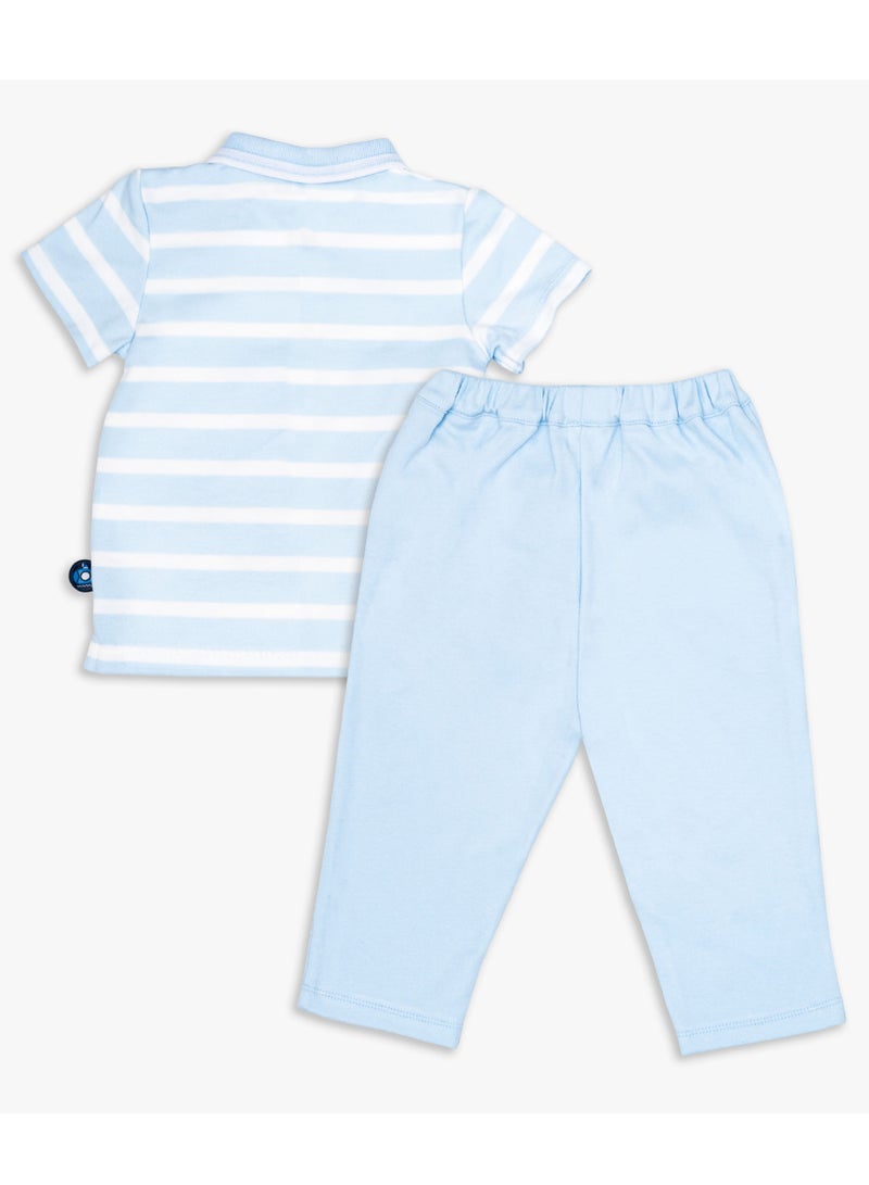 Moon MOON 100% Cotton Polo T-Shirt and Long Pant 18-24M Blue - Little Submarine  - Image 2