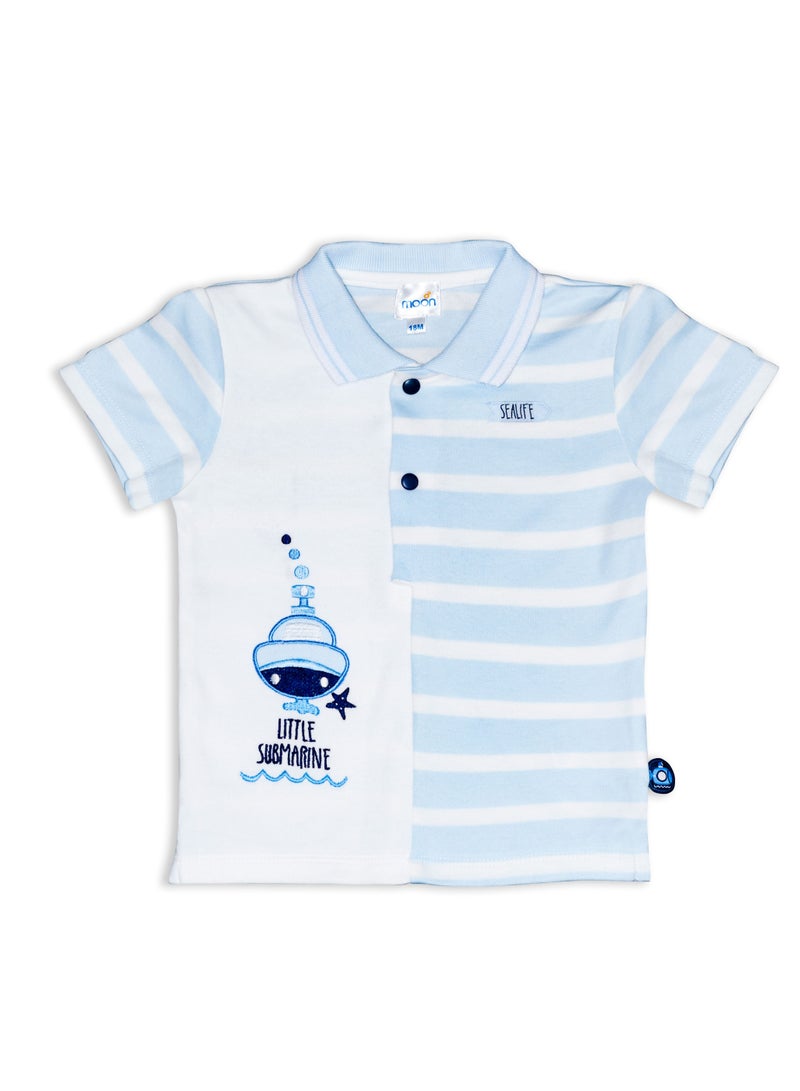 Moon MOON 100% Cotton Polo T-Shirt and Long Pant 18-24M Blue - Little Submarine  - Image 3