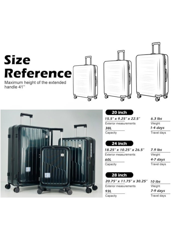 SAW & SEE Premium PC Unbreakable Front opening Hard Shell Luggage Set – 3-Piece Suitcase Set, Lightweight with Expandable upto 25 Percent Extra storage Trolley Bags with 4 double Spinner Wheels, TSA Approved Lock and Durable Travel Suitcases– 12 Kg, 23 Kg, 35 Kg - 20" / 24" / 28" – DARK GREEN  - Image 3