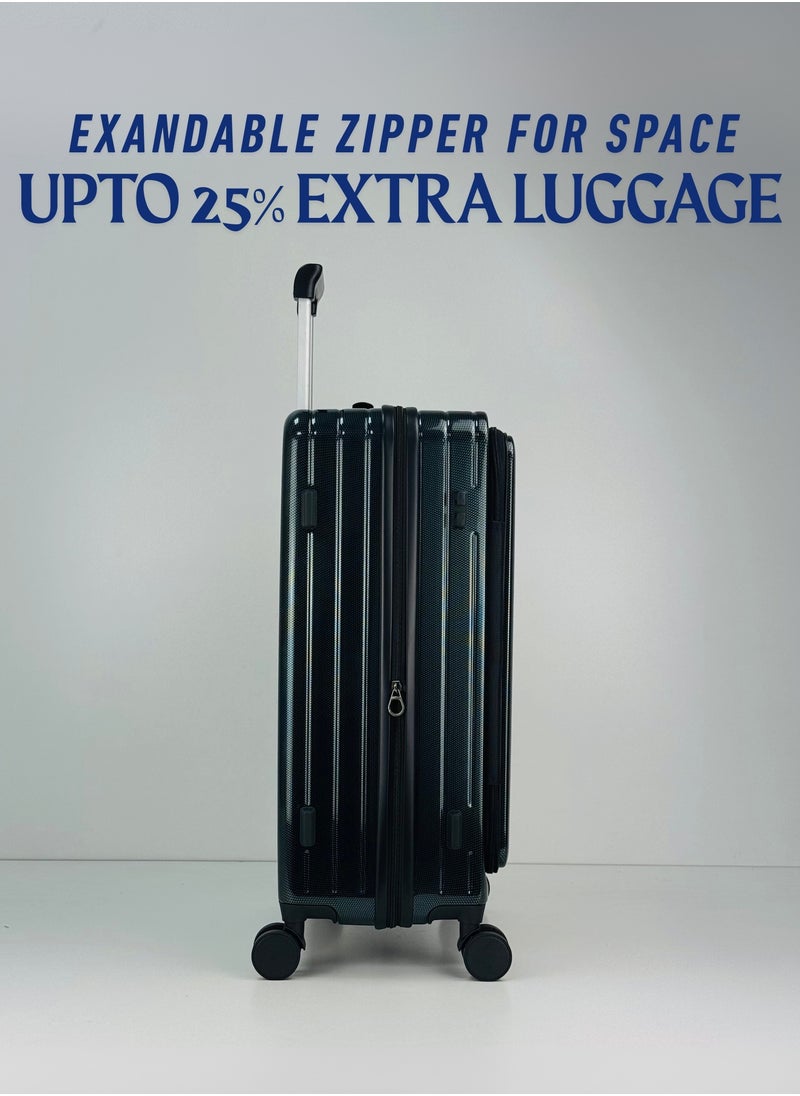 SAW & SEE Premium PC Unbreakable Front opening Hard Shell Luggage Set – 3-Piece Suitcase Set, Lightweight with Expandable upto 25 Percent Extra storage Trolley Bags with 4 double Spinner Wheels, TSA Approved Lock and Durable Travel Suitcases– 12 Kg, 23 Kg, 35 Kg - 20" / 24" / 28" – DARK GREEN  - Image 5