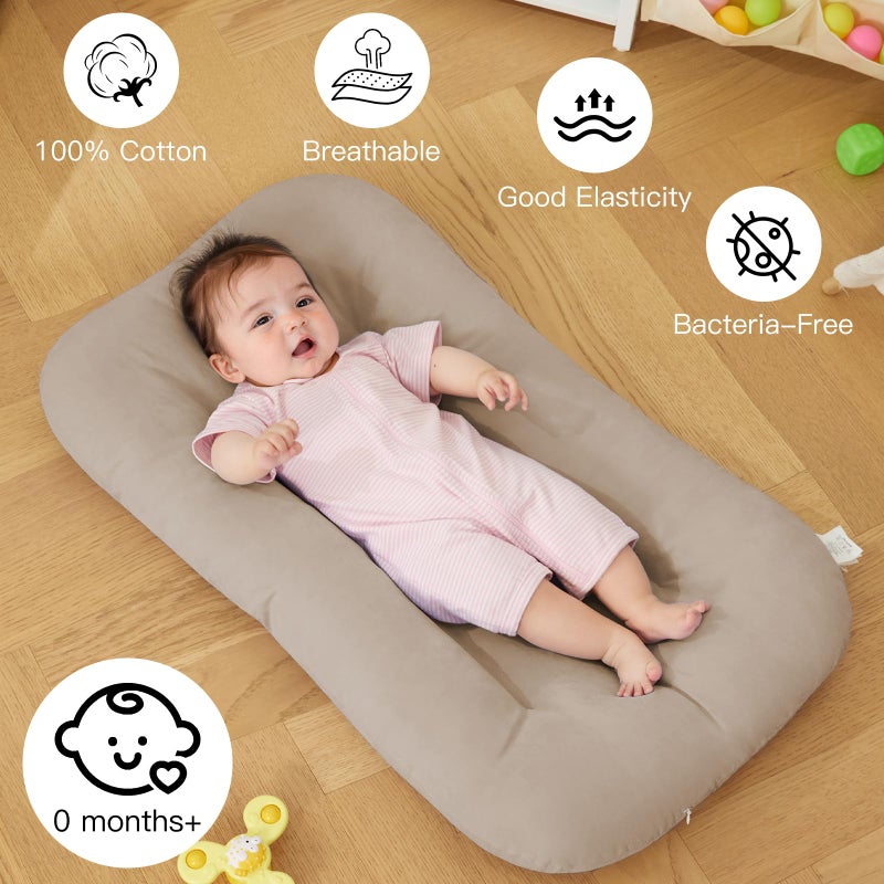 PGONEEE Baby Lounger for Newborn, Bionic Design Baby Lounger, Soft Organic Cotton Breathable Lounger for Infants 0-18 Months (Cream Grey) - Image 4