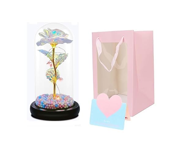 Birud Acrylic Preserved Flowers Rose Gift Thermocol Goli with Greeting Card Artificial Flower Light Up Rose Rose in Glass Dome Personalized Gifts for Mom Sisters Friend Women - Image 4