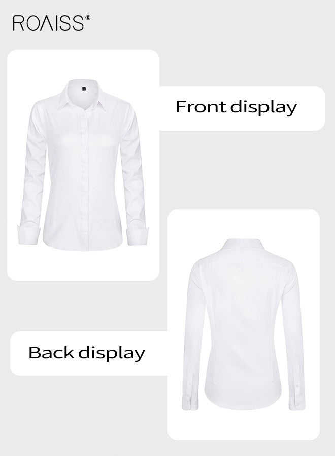 roaiss Women's Versatile Formal Dress White Shirt Business Formal to Casual Elegance with Wrinkle-Free Stretch Fabric Lapel Collar Button down for Office Everyday Wear - Image 4