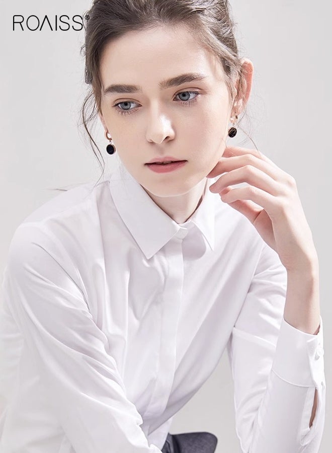 roaiss Women Formal Shirt, Long Sleeve Button Down Shirt for Ladies, Lapel Collar Slim Fit Blouse, Suitable for Daily Wear, Office, Interview and Business - Image 5