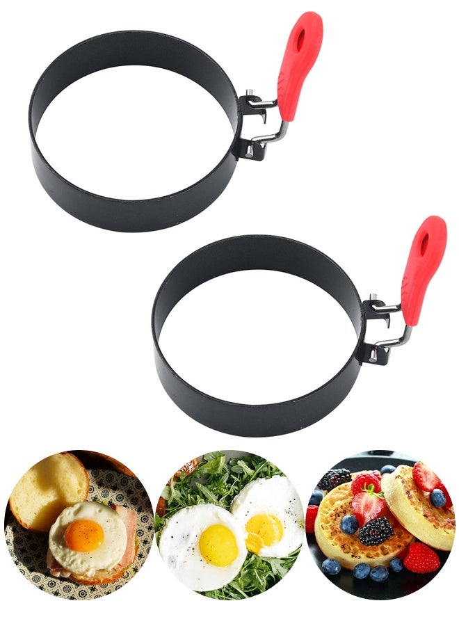 2Pcs 3.5" Egg Rings with Silicone Handle, Round Egg Pancake Molds for Breakfast Sandwiches - Image 1