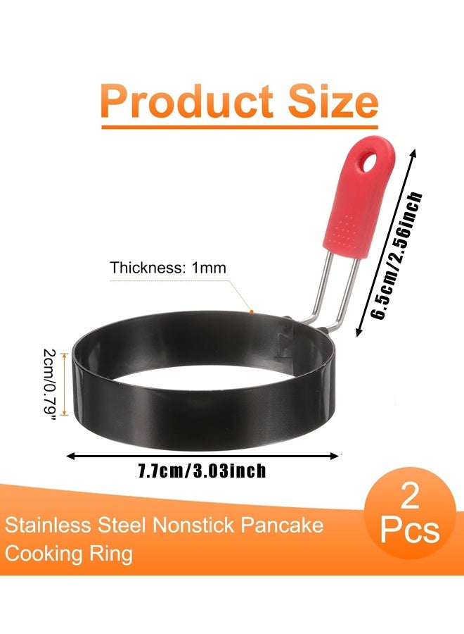 2Pcs 3.5" Egg Rings with Silicone Handle, Round Egg Pancake Molds for Breakfast Sandwiches - Image 2