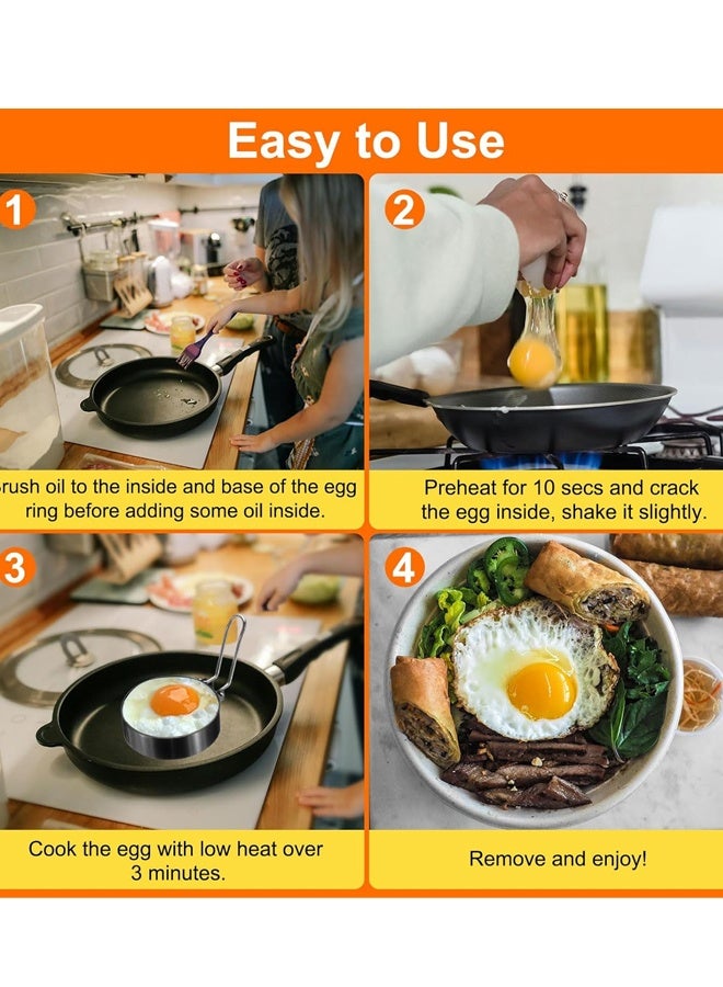 2Pcs 3.5" Egg Rings with Silicone Handle, Round Egg Pancake Molds for Breakfast Sandwiches - Image 4