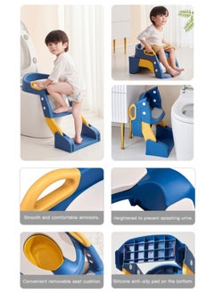 RENOVO RENOVO 3 In 1 Toilet Potty Seat For Kids Baby Potty Training  Step Ladder Potty Chair With Urinals Splash Guard Handle & Cushion Seat Blue  - Image 5