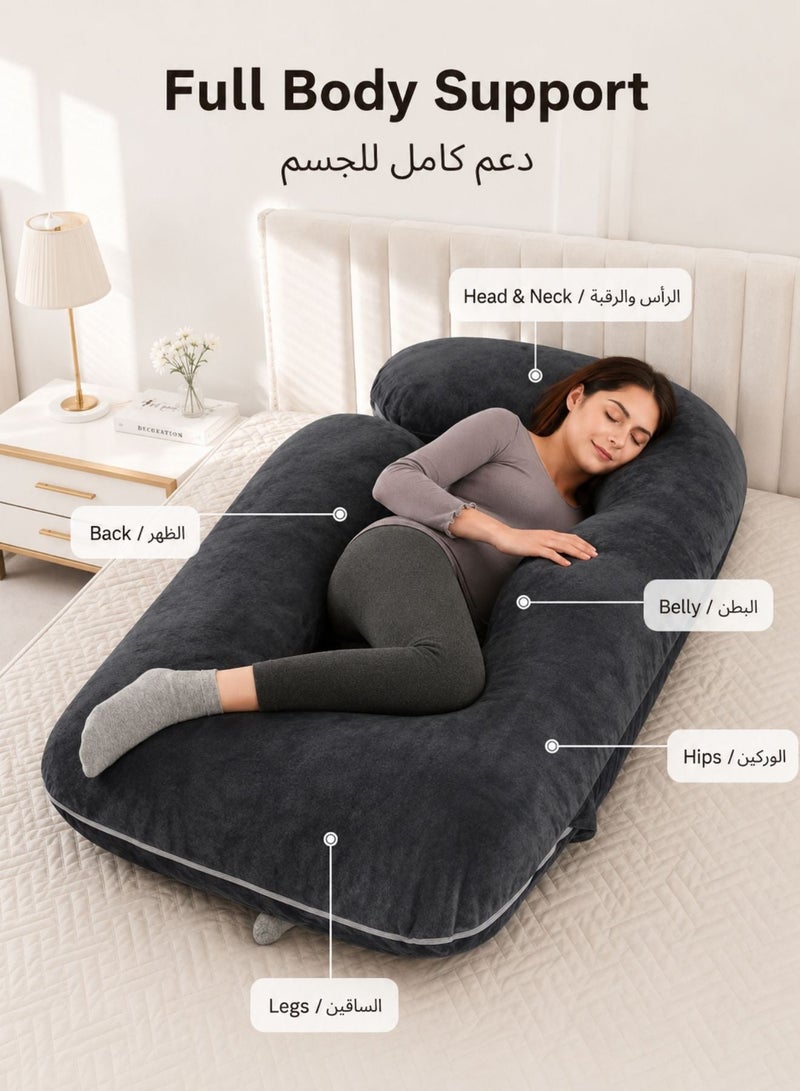 زابروس وسادة الحمل الفاخرة على شكل حرف G من زابروس – وسادة جسم للحمل بحشوة ألياف فاخرة عالية الكثافة لدعم الظهر والوركين والبطن – تصميم مريح للجسم بالكامل مع غطاء قابل للغسل (أسود) - Image 1