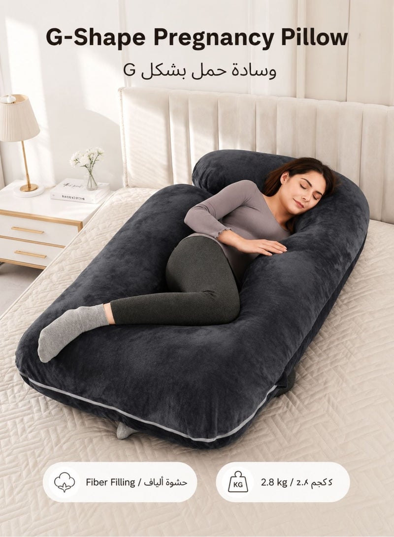 زابروس وسادة الحمل الفاخرة على شكل حرف G من زابروس – وسادة جسم للحمل بحشوة ألياف فاخرة عالية الكثافة لدعم الظهر والوركين والبطن – تصميم مريح للجسم بالكامل مع غطاء قابل للغسل (أسود) - Image 4