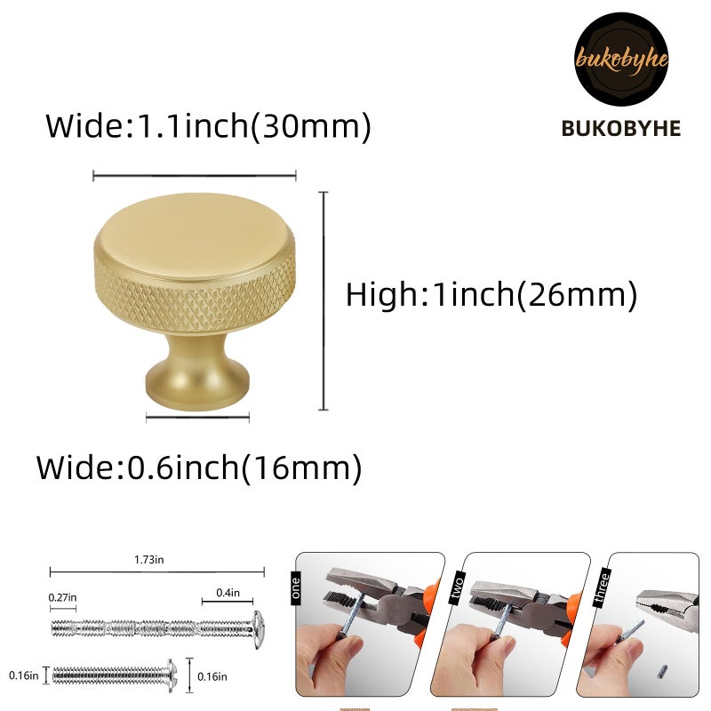 BUKOBYHE 10 Pack Kitchen Cabinet Knobs Brushed Gold Cabinet Pulls Gold Knurled Drawer Knobs Solid Kitchen Hardware - Image 2