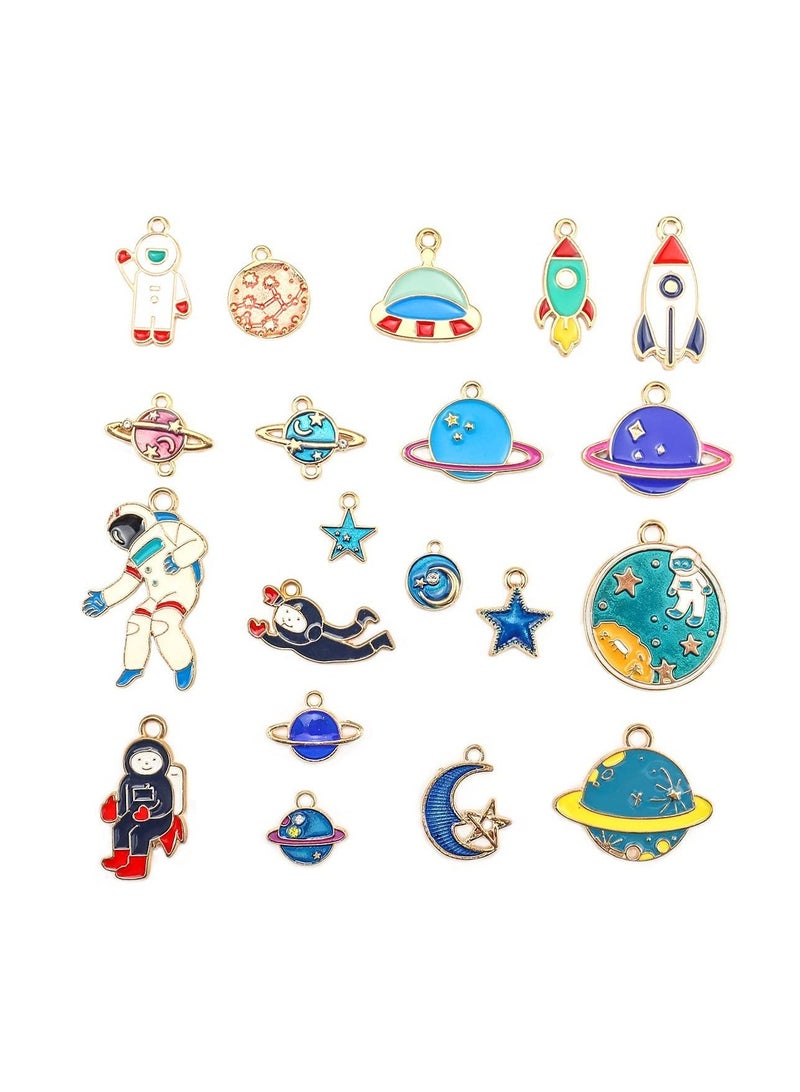 Barakah Space Theme Charm Assorted Gold Plated Enamel Mixed Astronaut Jupiter Rocket Planet Celestial Pendant,DIY for Necklace Bracelet Earring Moon Star Jewelry Making and Crafting - Image 1