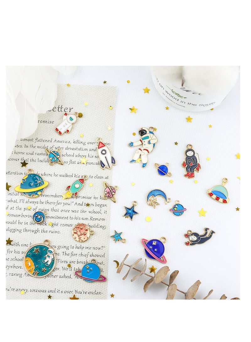 Barakah Space Theme Charm Assorted Gold Plated Enamel Mixed Astronaut Jupiter Rocket Planet Celestial Pendant,DIY for Necklace Bracelet Earring Moon Star Jewelry Making and Crafting - Image 4