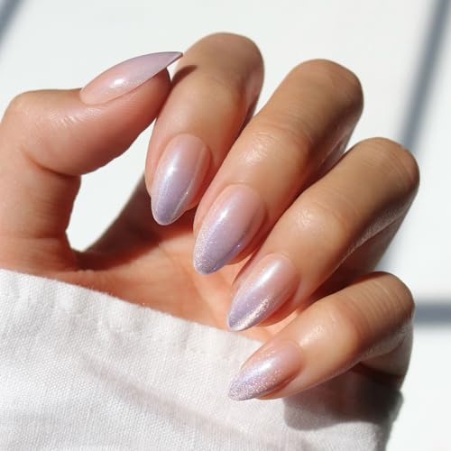 Glamnetic Press On Nails Polar Day Fake Nails Short Almond Fake Nails with Ombr Lilac Tips and Glossy Velvet Finish Salon Quality 15 Sizes 30 Nail Kit with Glue - Image 1