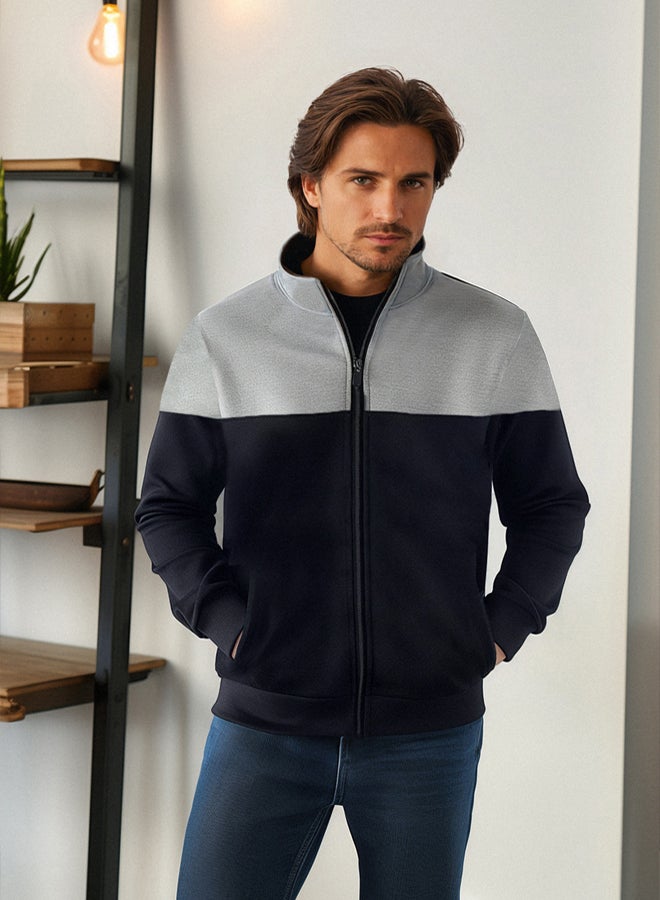 trendyol Navy Blue-Grey Melange Regular Fit Long Sleeve Stand Collar Zippered Sweatshirt TMNAW22SW0720 - Image 1