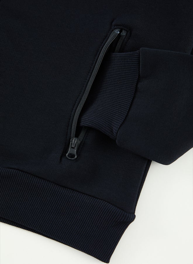 trendyol Navy Blue-Grey Melange Regular Fit Long Sleeve Stand Collar Zippered Sweatshirt TMNAW22SW0720 - Image 3