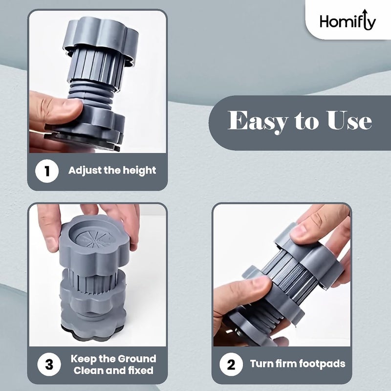 HOMIFLY وسائد مضادة للاهتزاز لغسالات / قاعدة دعامة للغسالات/أرفف للثلاجات مع أقدام قابلة للتعديل في الارتفاع - لون رمادي (مجموعة من 4 قطع) - Image 5