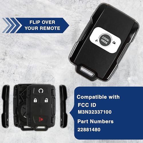 KeylessOption غطاء مفتاح KeylessOption بديل لسيارات شيفروليه سيلفرادو 2014 2015 2016 2017 2018 2019 سوبربان تاهو GMC سييرا يوكون، غلاف عن بُعد، 4 أزرار M3N-32337100، لا يتطلب برمجة - Image 4