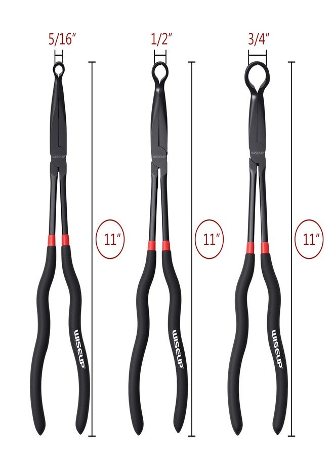وايزأب مجموعة كماشة WISEUP ذات قبضة خرطوم طويلة بطول 11 بوصة، مكونة من 3 قطع، بقطر 5/16 بوصة، 1/2 بوصة، 3/4 بوصة، كماشة أنف على شكل حرف O لسهولة إزالة وتركيب خراطيم السيارات والتركيبات - Image 3