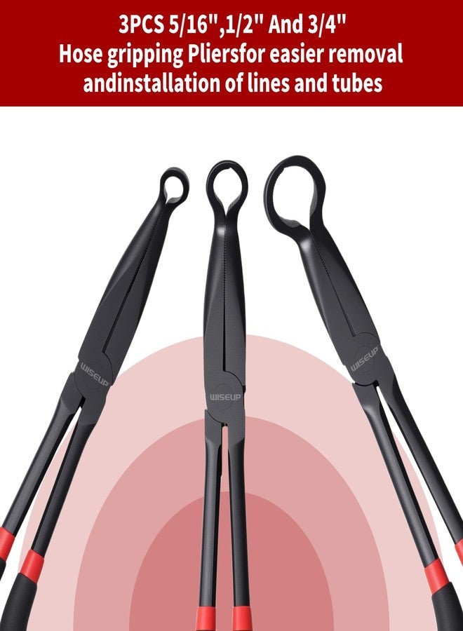 وايزأب مجموعة كماشة WISEUP ذات قبضة خرطوم طويلة بطول 11 بوصة، مكونة من 3 قطع، بقطر 5/16 بوصة، 1/2 بوصة، 3/4 بوصة، كماشة أنف على شكل حرف O لسهولة إزالة وتركيب خراطيم السيارات والتركيبات - Image 5