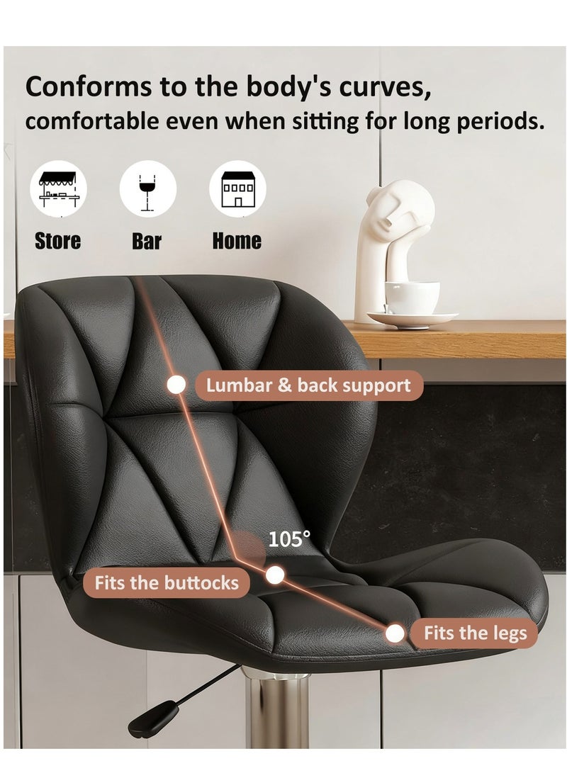 YY-Recheer Adjustable Swivel Bar Stool, Kitchen Swivel Chair with Footrest and Backrest, PU Leather Counter Stool for Dining Room, Bar - Image 4