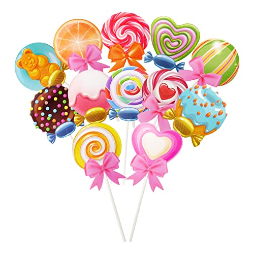 yueton 24PCS Candyland Cupcake Toppers Lifelike Lollipop Candy Ice Cream Cake Toppers Cute Sweet Cupcake Decorations for Candyland Theme Birthday Party Baby Shower Wedding Christmas - Image 1