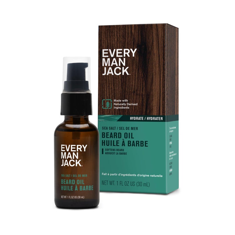 Every Man Jack Men's Beard Oil - Sea Salt Fragrance - Deeply Moisturizes and Softens Your Beard and Adds a Natural Shine - Naturally Derived with Shea Butter and Argan Oil - 1 fl oz - Image 1