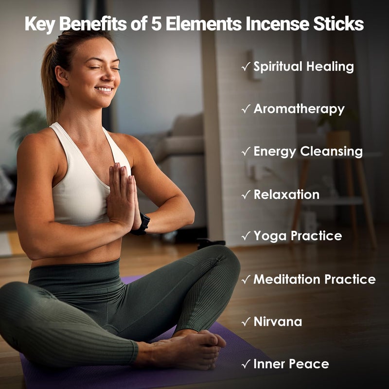 Simply Vedic 5 Elements Premium Incense Sticks with Burner| Agarbatti for Meditation, Yoga, Reiki, Healing, Aromatherapy, Energy Cleansing (Pack of 7 Variants x 20 Sticks: Lasting 60 Minutes Each) - Image 3