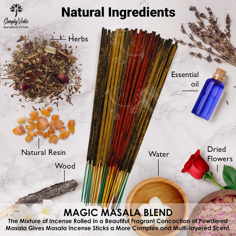 Simply Vedic 5 Elements Premium Incense Sticks with Burner| Agarbatti for Meditation, Yoga, Reiki, Healing, Aromatherapy, Energy Cleansing (Pack of 7 Variants x 20 Sticks: Lasting 60 Minutes Each) - Image 5