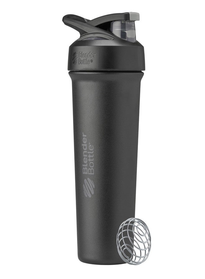 BlenderBottle Strada Sleek Shaker Cup Insulated Stainless Steel Water Bottle with Wire Whisk, 25-Ounce, Black - Image 1