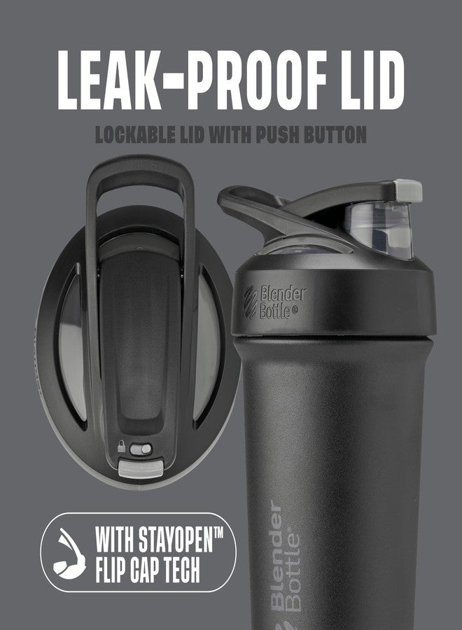 BlenderBottle Strada Sleek Shaker Cup Insulated Stainless Steel Water Bottle with Wire Whisk, 25-Ounce, Black - Image 2