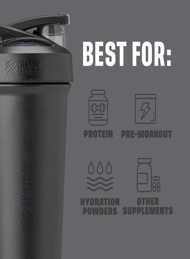 BlenderBottle Strada Sleek Shaker Cup Insulated Stainless Steel Water Bottle with Wire Whisk, 25-Ounce, Black - Image 4