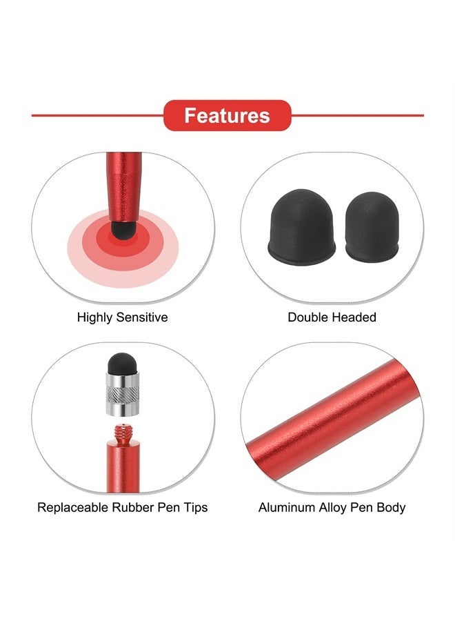 MECCANIXITY 5pcs Stylus Pens for Touch Screens Dual Rubber Tips Capacitive Stylus Universal Tablet Pen Sensitivity Precision, Red