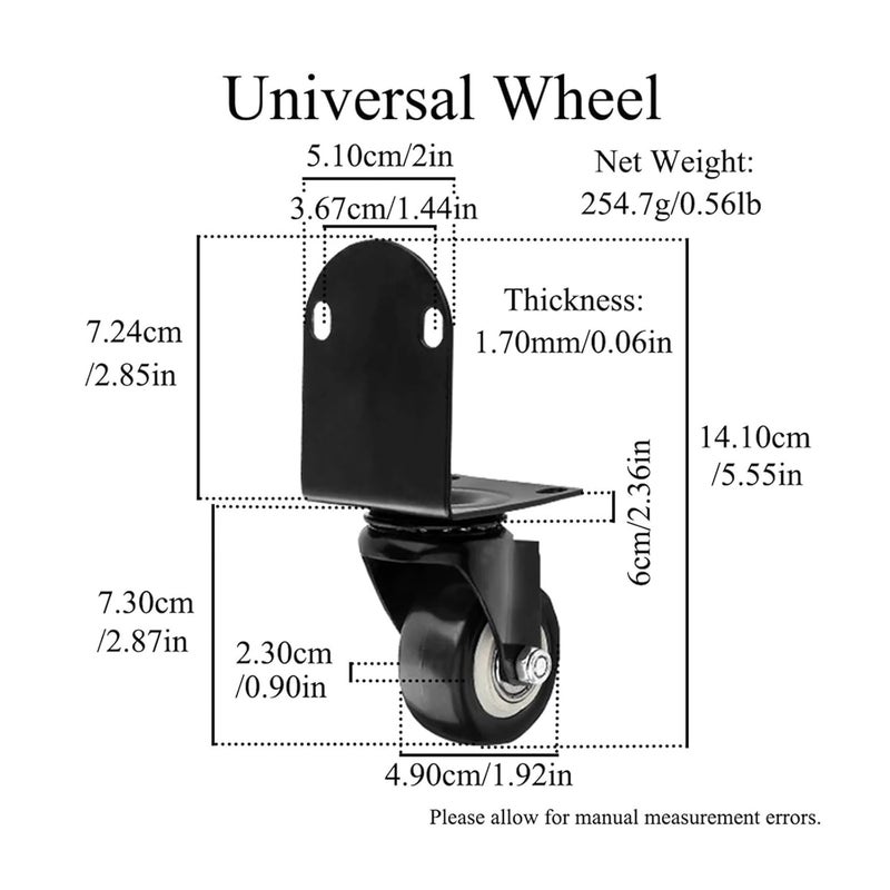 Universal Wheel 2 Inch Swivel Caster Wheels 2pcs L Shaped Bracket For Furniture Trolley Kitchen Cabinet - Image 5