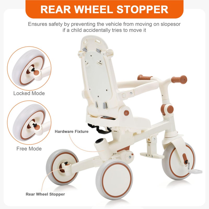 AOPEC 7-in-1 Toddler Tricycle with Parent Push Handle & Canopy, Fully Foldable & Adjustable Stroller, Balance and Pedal Bike for Kids 18 Months to 5 Years,Beige - Image 4