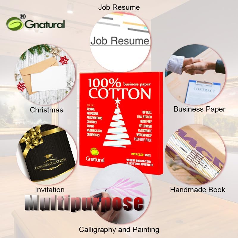 gnatural Business Paper 100% Cotton 21.6 x 27.9 cm 10.9 kg Inkjet Laser Printing Paper White Waterproof Watermark Paper 100 Sheets Low Strength - Image 3